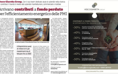 CONTRIBUTI A FONDO PERDUTO PER L’EFFICIENTAMENTO ENERGETICO DELLE PMI