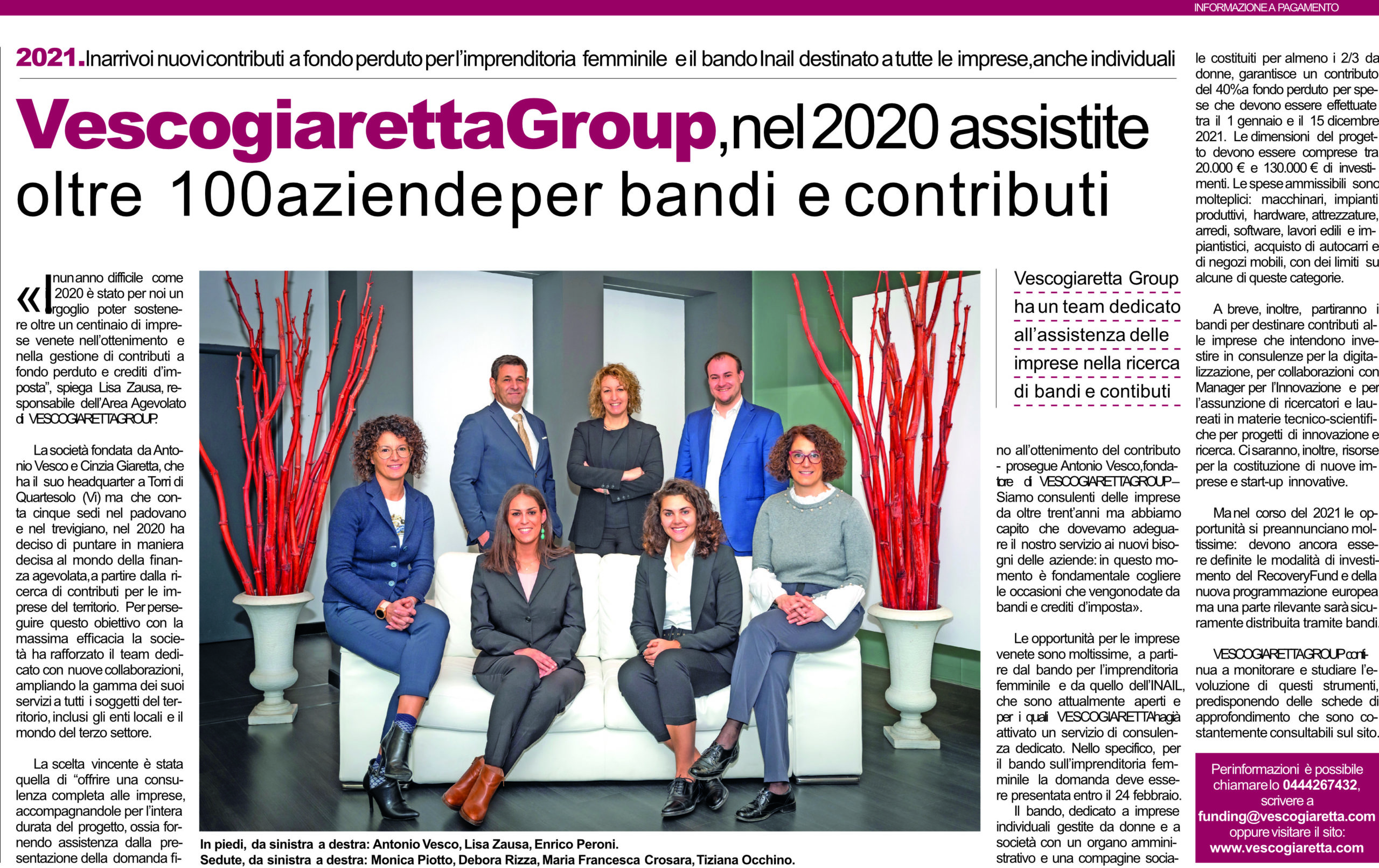Vescogiaretta Group, nel 2020 assiste oltre 100 aziende per bandi e contributi