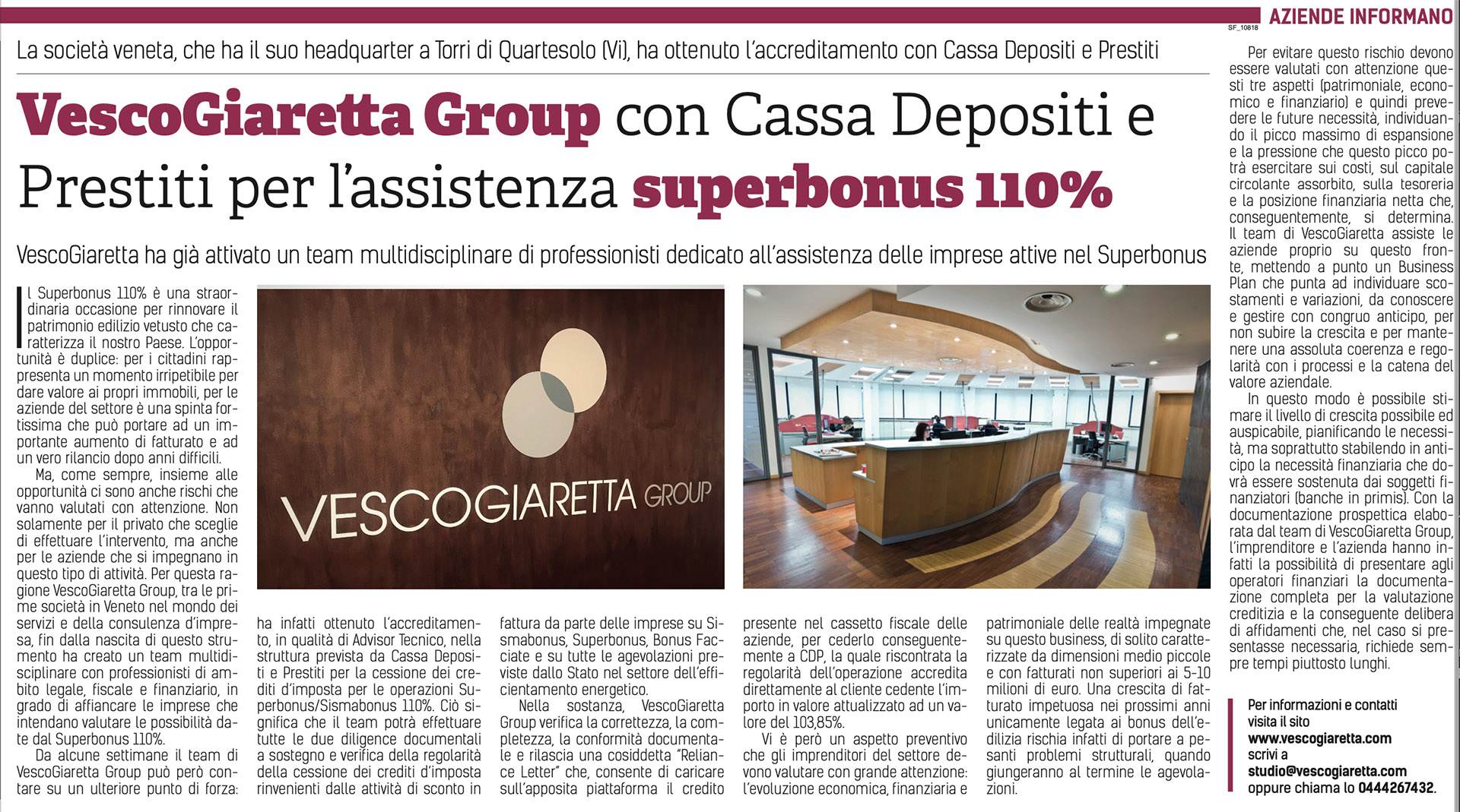 VescoGiaretta Group con Cassa Depositi e Prestiti per l’assistenza Superbonus 110%